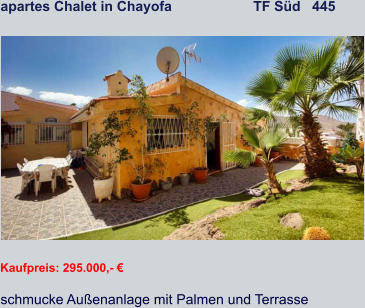 apartes Chalet in Chayofa                     TF Süd   445   Kaufpreis: 295.000,- € schmucke Außenanlage mit Palmen und Terrasse