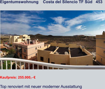 Eigentumswohnung    Costa del Silencio TF Süd   453   Kaufpreis: 255.000,- € Top renoviert mit neuer moderner Ausstattung